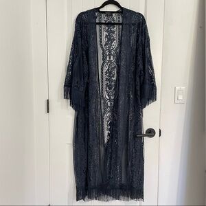 G.I.L.I. Navy Lace & Fringe Kimono